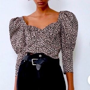 Zara Leopard Print Puff Sleeve Top